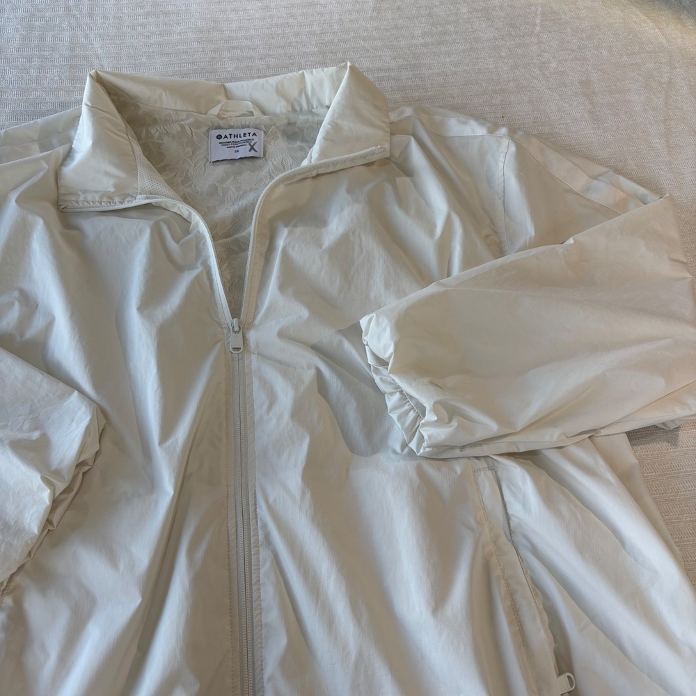 Athleta Sightseer Lace Jacket White Full Zip Ruffle Hem 3X 986265-00